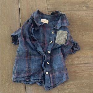 Plaid Button-Down Shirt with Gray Pocket
